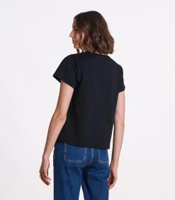 La Fée Maraboutée Losjes vallend zwart T-shirt met opschrift in biokatoen met korte mouwen black
