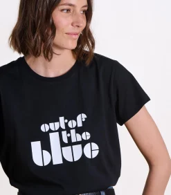 La Fée Maraboutée Losjes vallend zwart T-shirt met opschrift in biokatoen met korte mouwen black