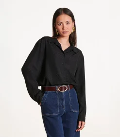 La Fée Maraboutée Loszittend zwart overhemd met lange mouwen black Discount