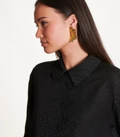 La Fée Maraboutée Loszittend zwart overhemd met lange mouwen black Discount