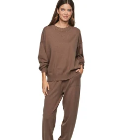 SELMARK Loungewear pyjama broek top ronde hals P108 MINIMAL brown Online