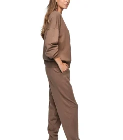 SELMARK Loungewear pyjama broek top ronde hals P108 MINIMAL brown Online