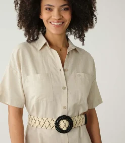 Deeluxe LYSADE - Tweekleurige geometrisch gevlochten riem met decoratieve gesp beige