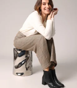 Deeluxe LYSIADE - Wijde geruite broek, chique en comfortabele stijl camel Sale