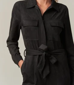 Deeluxe MADIA - Lange suède jumpsuit voor dames black Hot