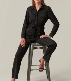 Deeluxe MADIA - Lange suède jumpsuit voor dames black Hot