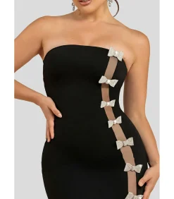 Goddiva Maxi-jurk “Bow Embellished Strapless Mermaid Maxi Dress” black New