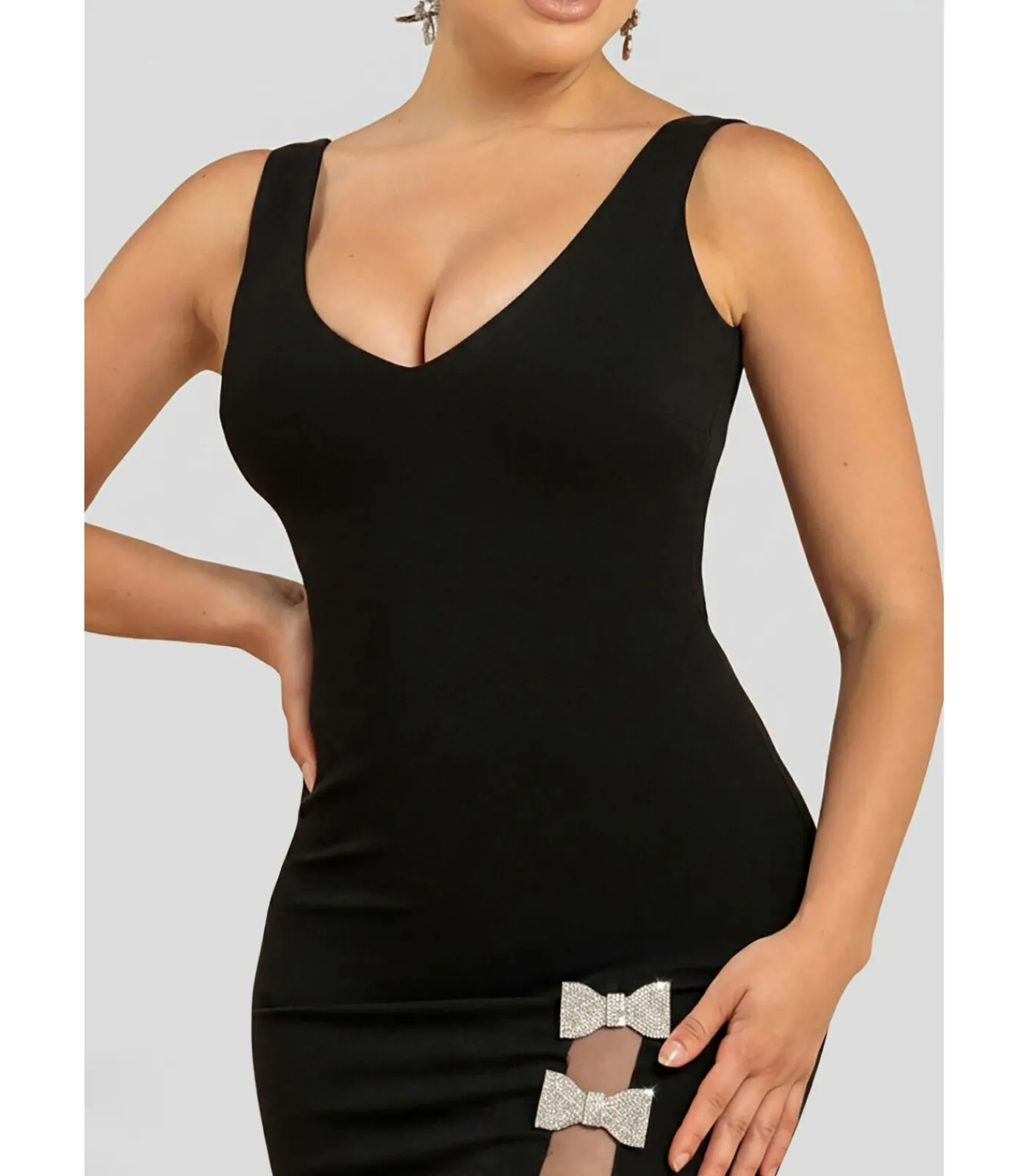 Goddiva Maxi-jurk “Diamante Brooch Thigh Split Mermaid Maxi Dress” black New