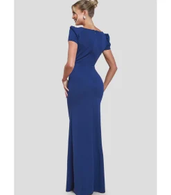 Goddiva Maxi-jurk “Diamante Embellished Bow Scuba Crepe Maxi Dress” darkBlue Clearance
