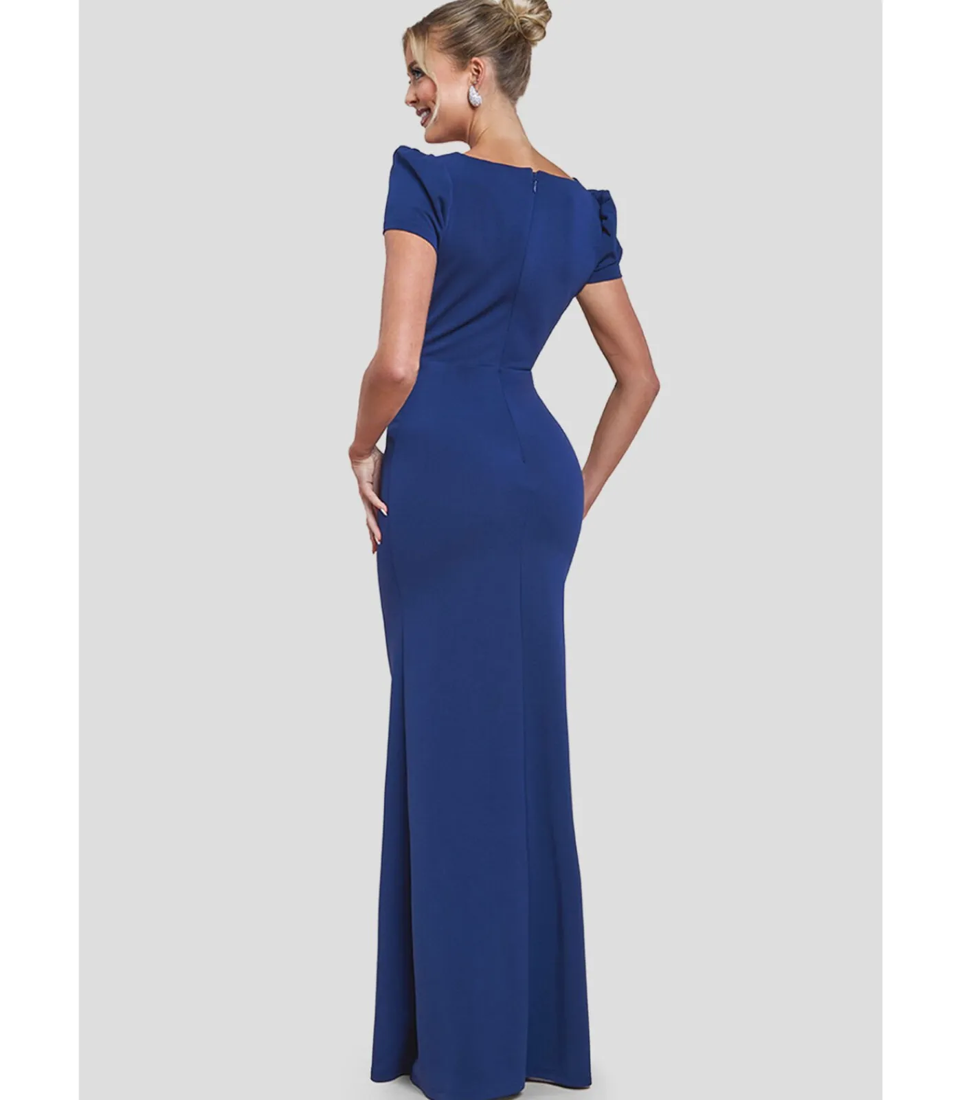 Goddiva Maxi-jurk “Diamante Embellished Bow Scuba Crepe Maxi Dress” darkBlue Clearance