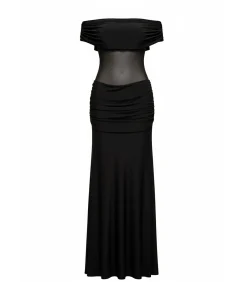 Goddiva Maxi-jurk “Gathered Off The Shoulder Mesh Waist Panel Maxi Dress” black Sale