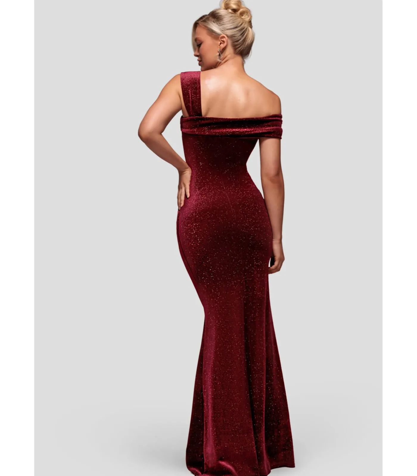 Goddiva Maxi-jurk “Glitter Polka Dot Velvet One Shoulder Maxi Dress” darkRed Hot