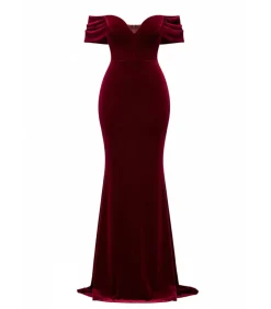Goddiva Maxi-jurk “Off The Shoulder Deep Plunge Velvet Maxi Dress” red Discount
