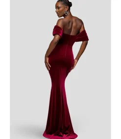 Goddiva Maxi-jurk “Off The Shoulder Deep Plunge Velvet Maxi Dress” red Discount