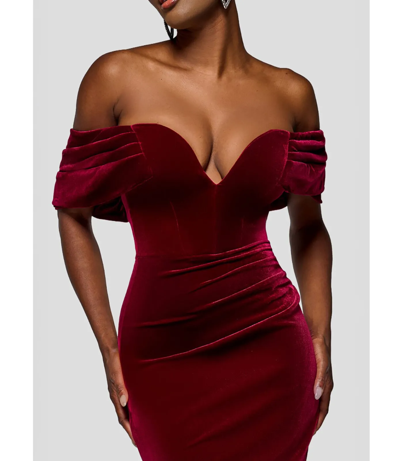 Goddiva Maxi-jurk “Off The Shoulder Deep Plunge Velvet Maxi Dress” red Discount