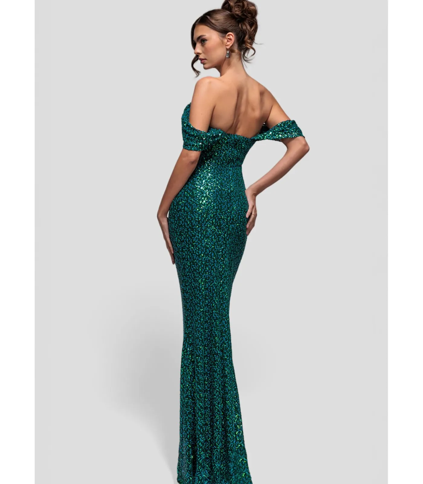 Goddiva Maxi-jurk “Off The Shoulder Sequin Wing Maxi” oliveGreen