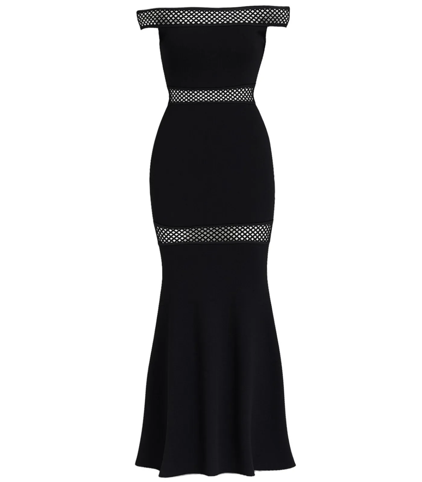 Goddiva Maxi-jurk “Off The Shoulder Ribbed Bodycon Maxi Dress” black