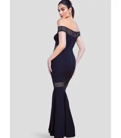 Goddiva Maxi-jurk “Off The Shoulder Ribbed Bodycon Maxi Dress” black