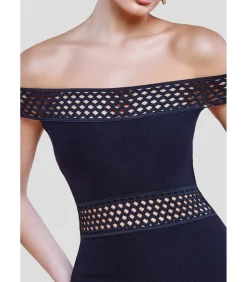 Goddiva Maxi-jurk “Off The Shoulder Ribbed Bodycon Maxi Dress” black