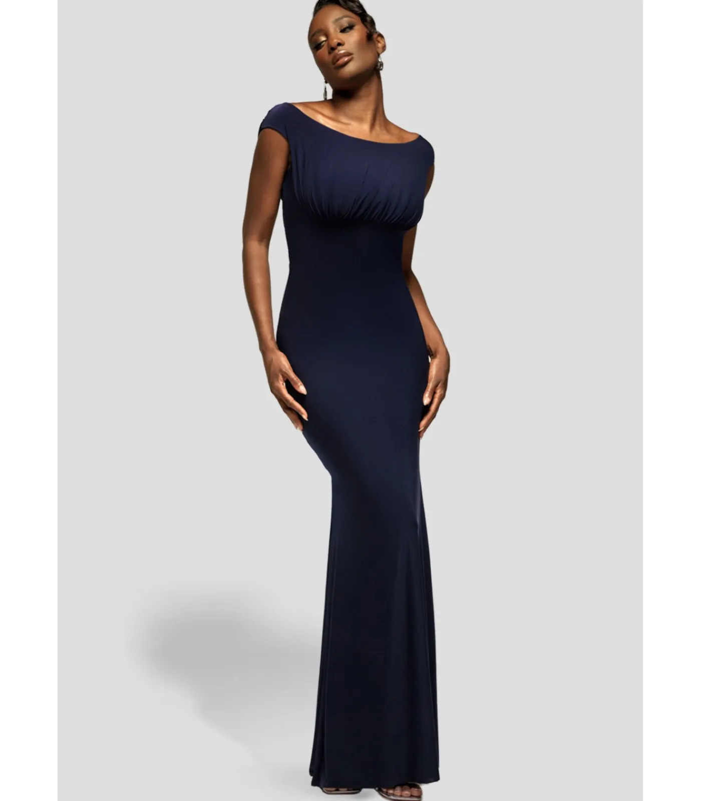 Goddiva Maxi-jurk “Open Back Cowl Neck Gathered Maxi Dress With Velvet Tie Back” darkBlue Sale