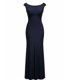 Goddiva Maxi-jurk “Open Back Cowl Neck Gathered Maxi Dress With Velvet Tie Back” darkBlue Sale