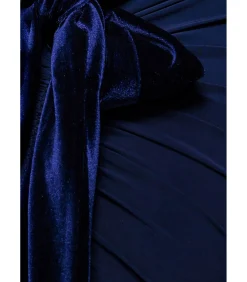 Goddiva Maxi-jurk “Open Back Cowl Neck Gathered Maxi Dress With Velvet Tie Back” darkBlue Sale