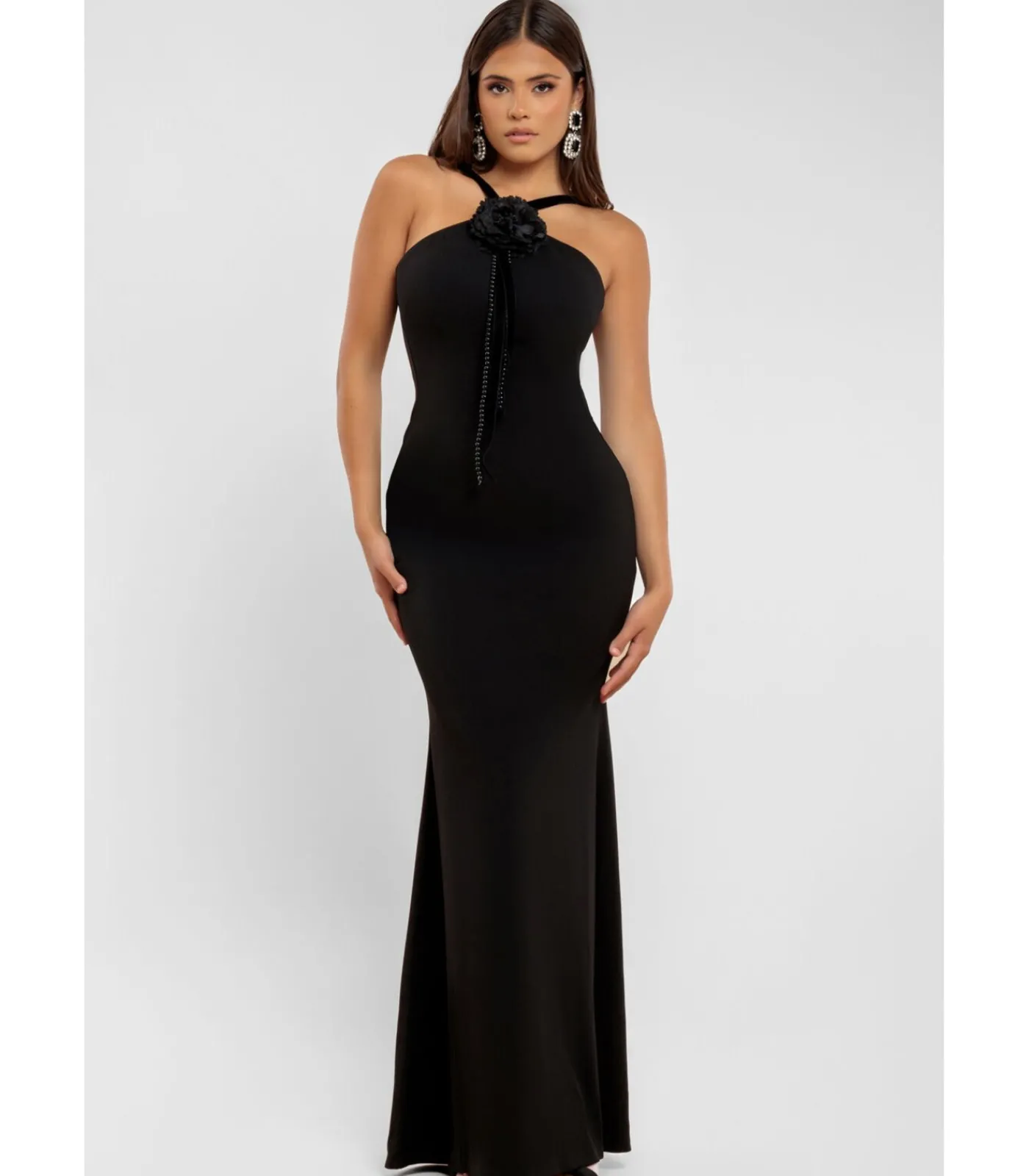 Goddiva Maxi-jurk “Racer Neck Corsage Scuba Maxi” black Best