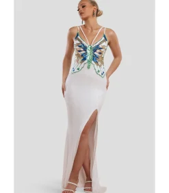 Goddiva Maxi-jurk “Sequin Butterfly Front Split Maxi Dress” white Hot