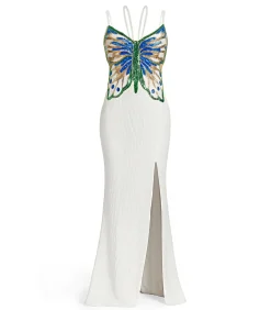 Goddiva Maxi-jurk “Sequin Butterfly Front Split Maxi Dress” white Hot