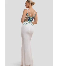 Goddiva Maxi-jurk “Sequin Butterfly Front Split Maxi Dress” white Hot