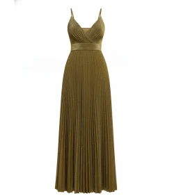 Goddiva Maxi-jurk “Sleeveless Pleated A Line Lurex Maxi Dress” gold
