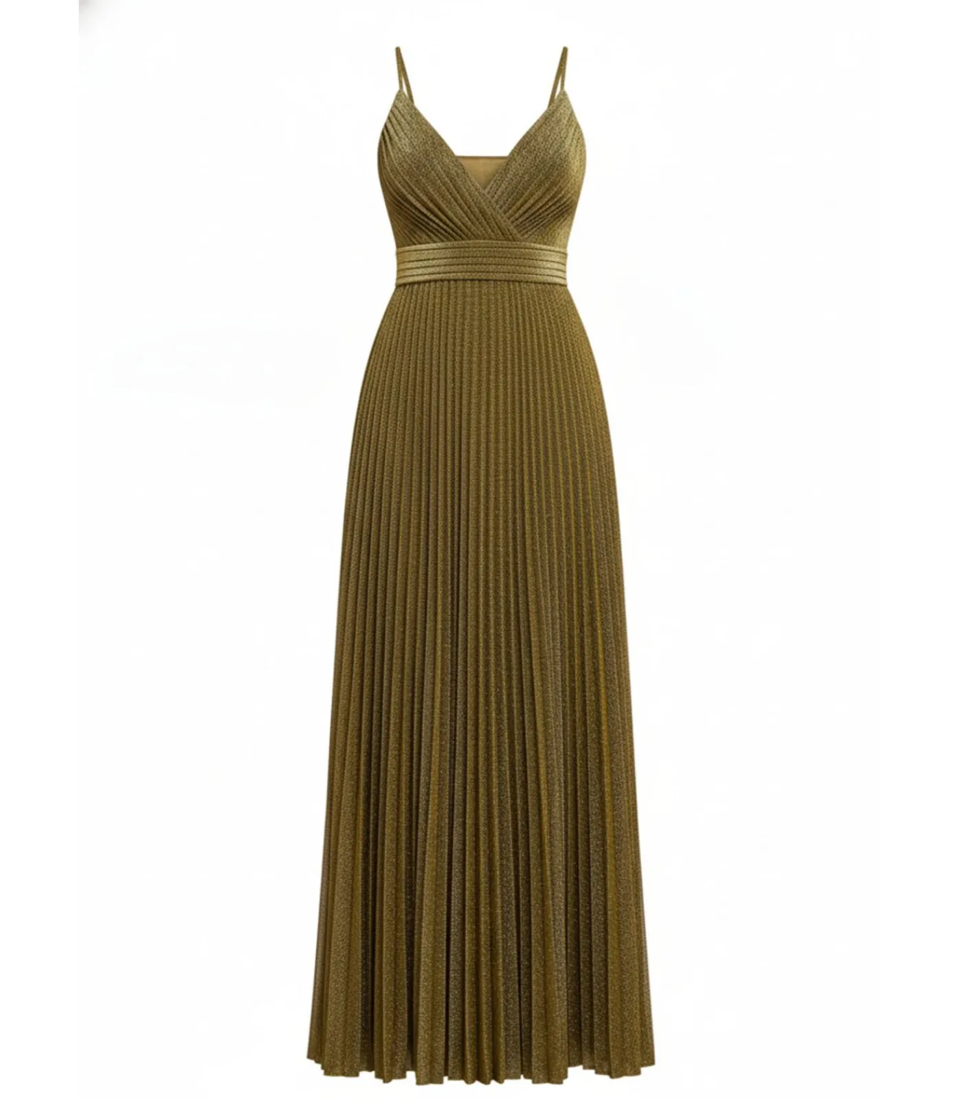 Goddiva Maxi-jurk “Sleeveless Pleated A Line Lurex Maxi Dress” gold
