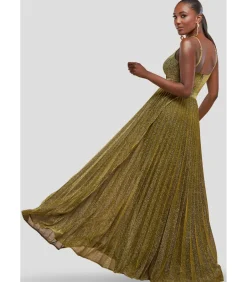 Goddiva Maxi-jurk “Sleeveless Pleated A Line Lurex Maxi Dress” gold