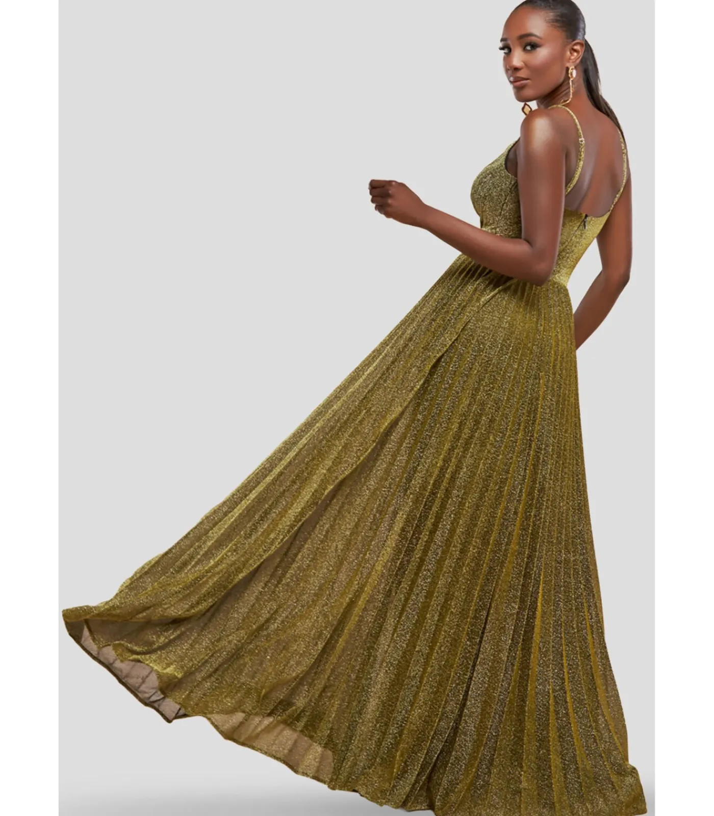 Goddiva Maxi-jurk “Sleeveless Pleated A Line Lurex Maxi Dress” gold