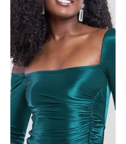 Goddiva Maxi-jurk “Slinky Satin One Shoulder Split Maxi Dress” oliveGreen Online