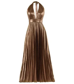 Goddiva Maxi-jurk “Sunrise Foil Halterneck A Line Maxi Dress” bronze