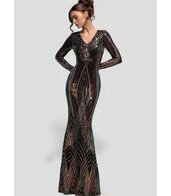 Goddiva Maxi-jurk “Two Toned V Neck Sequin Maxi” black Clearance