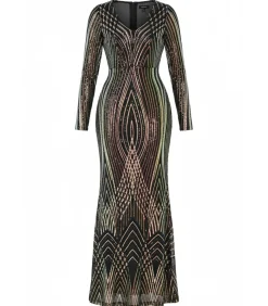 Goddiva Maxi-jurk “Two Toned V Neck Sequin Maxi” black Clearance
