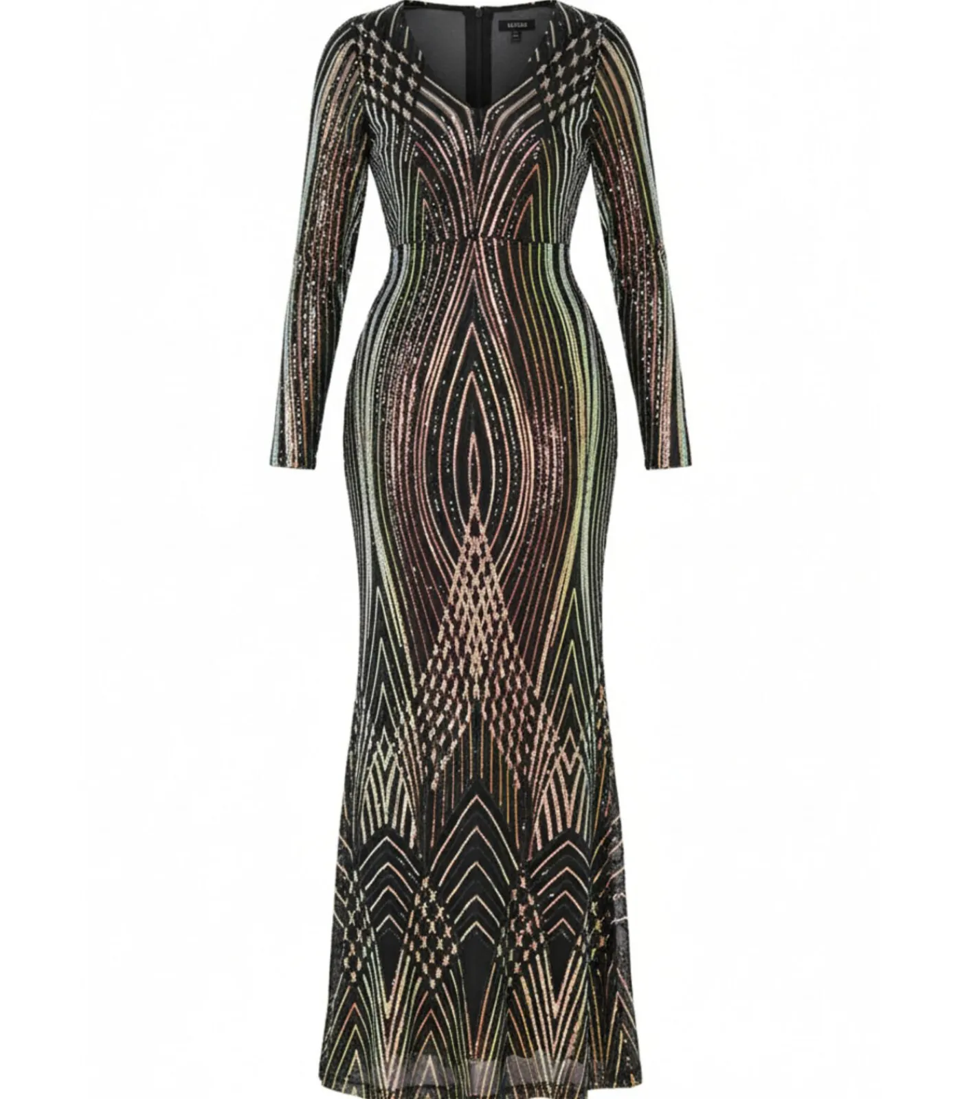 Goddiva Maxi-jurk “Two Toned V Neck Sequin Maxi” black Clearance