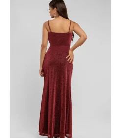 Goddiva Maxi-jurk “Wrap Style Spaghetti Strap Maxi With Split” red Clearance
