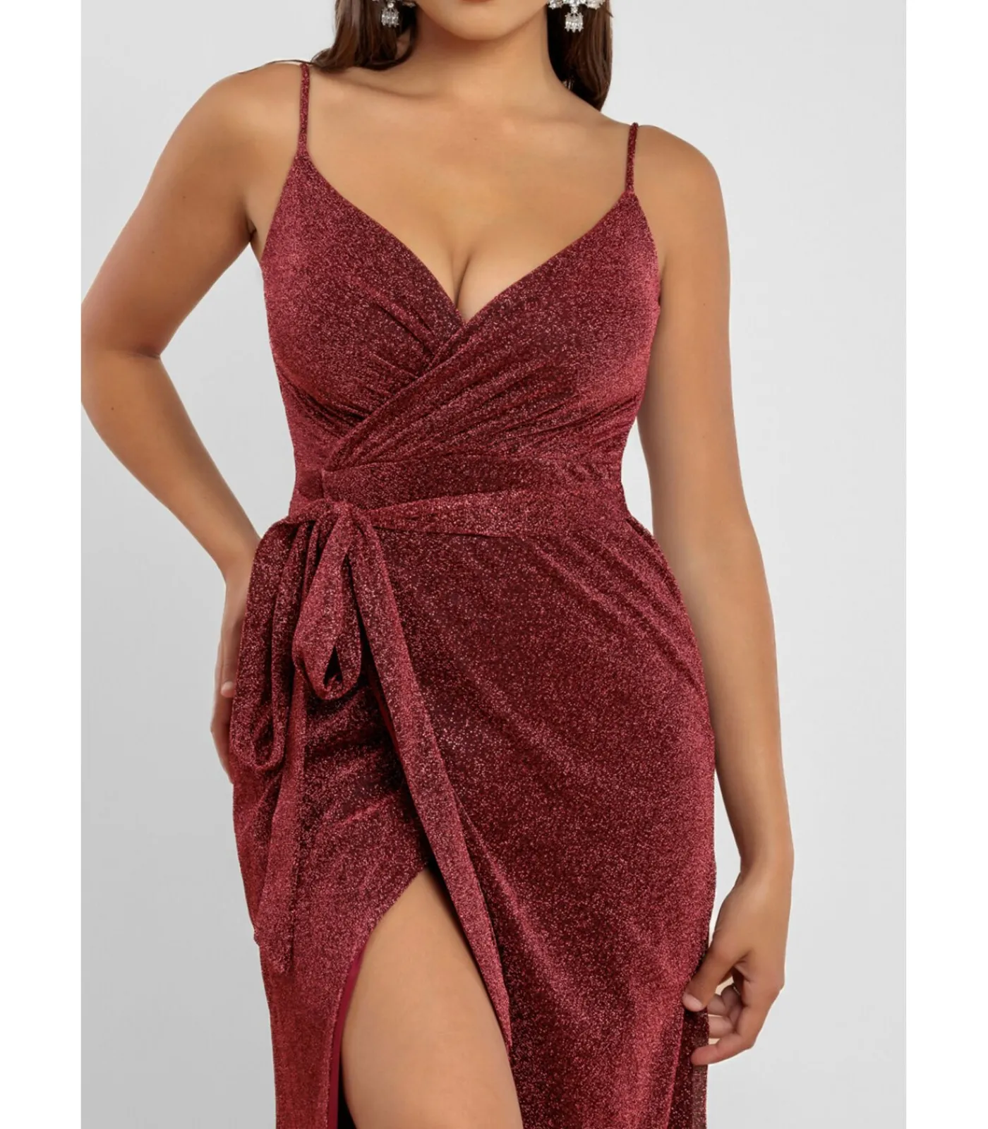 Goddiva Maxi-jurk “Wrap Style Spaghetti Strap Maxi With Split” red Clearance