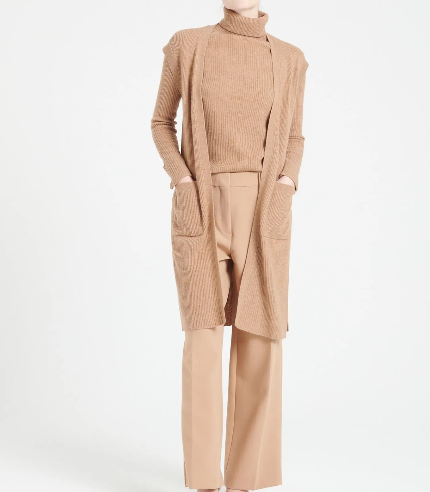 Studio Cashmere8 MIA 6 Lang mouwloos vest - 100% kasjmier camel Online