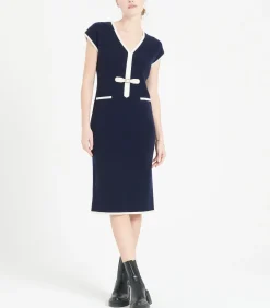 Studio Cashmere8 MIA 2 midi-jurk met V-hals - 100% kasjmier navyBlue Best
