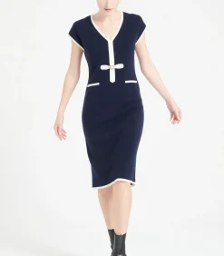 Studio Cashmere8 MIA 2 midi-jurk met V-hals - 100% kasjmier navyBlue Best