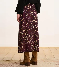 La Fée Maraboutée Midi rok met knopen in met print bordeaux