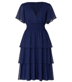 Goddiva Midi-jurk “Chiffon Layered Flutter Sleeve Midi Dress” darkBlue New