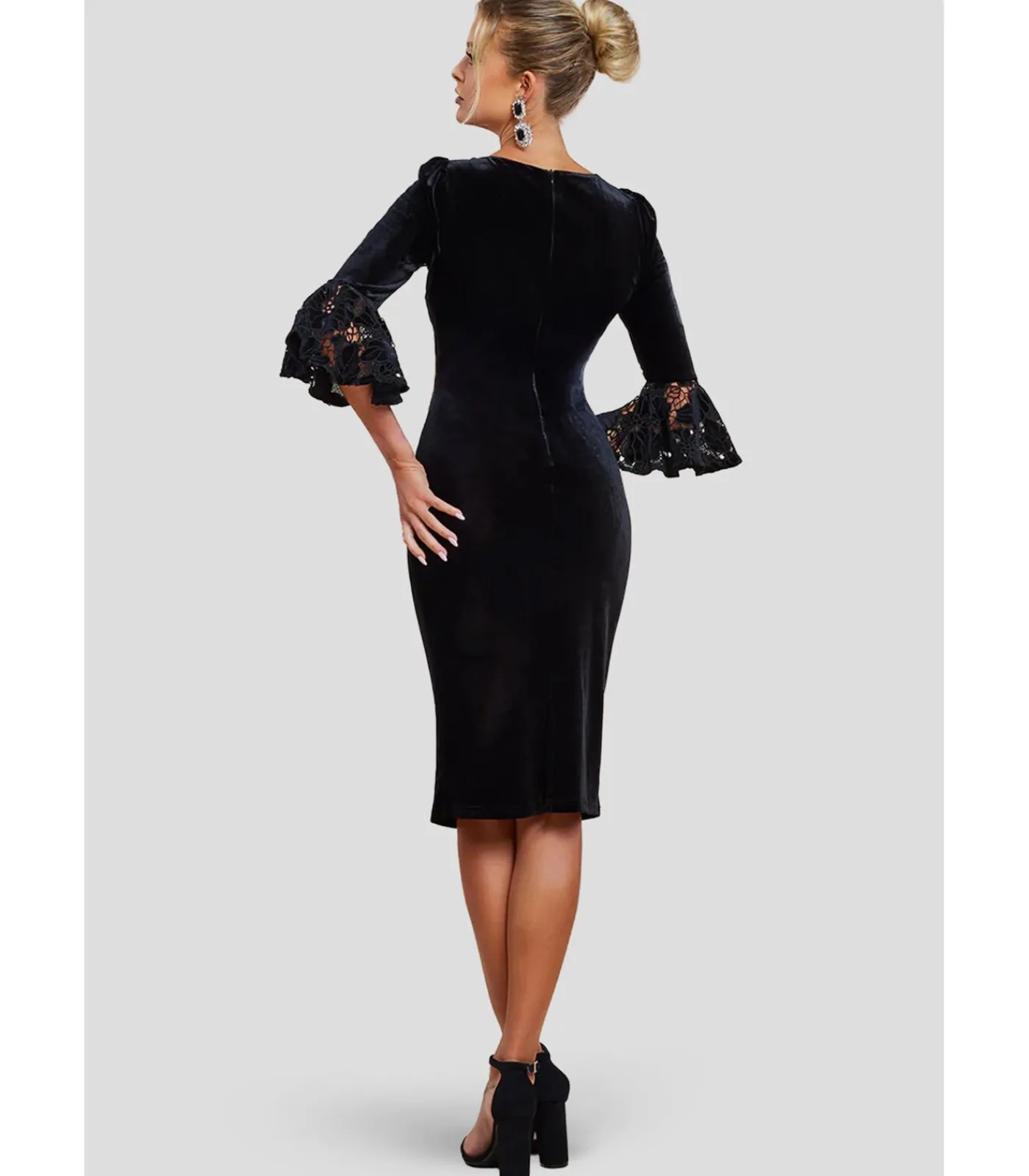Goddiva Midi-jurk “Crochet Velvet Wrap Midi Dress” black Clearance