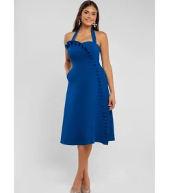 Goddiva Midi-jurk “Frilled Halter Neck Strap Midi Dress” blue New
