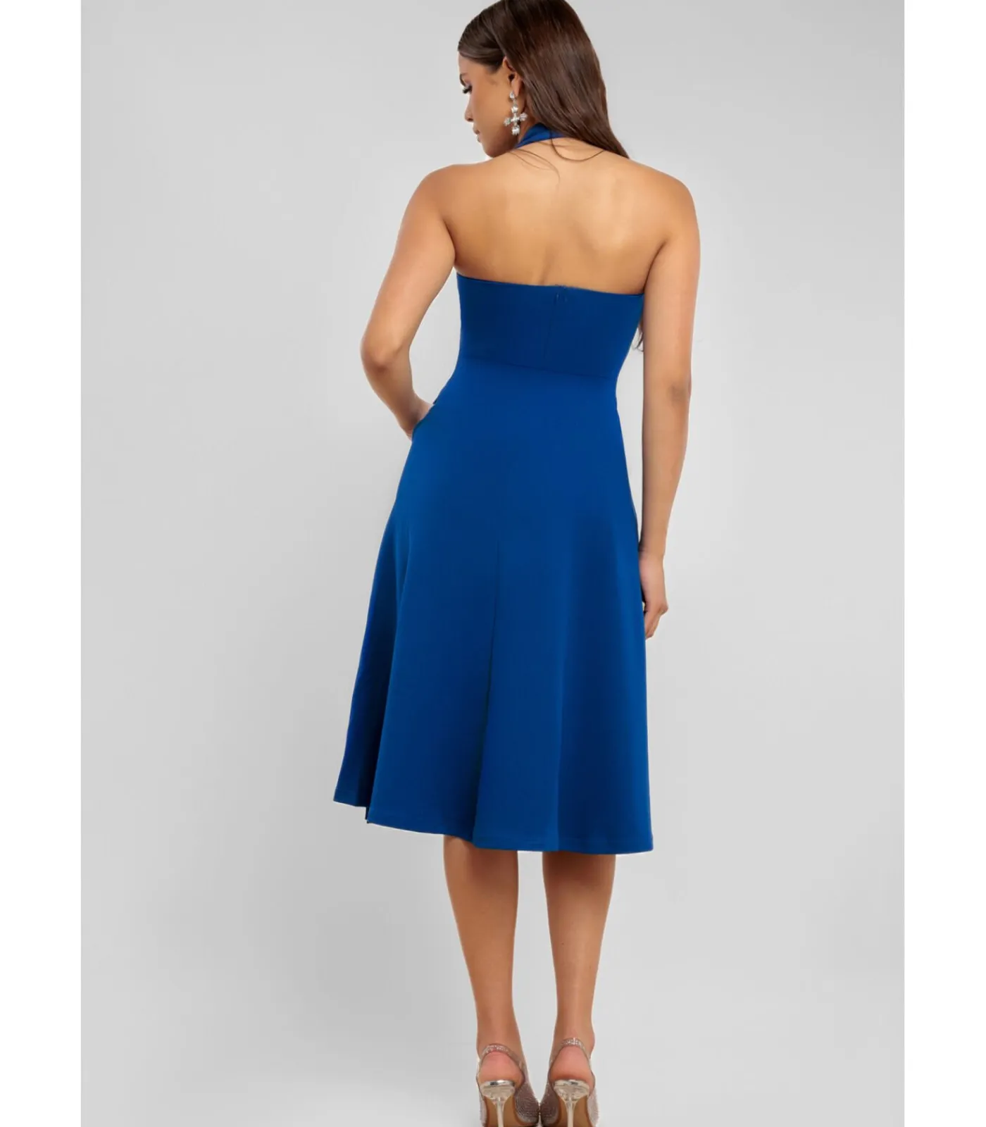 Goddiva Midi-jurk “Frilled Halter Neck Strap Midi Dress” blue New