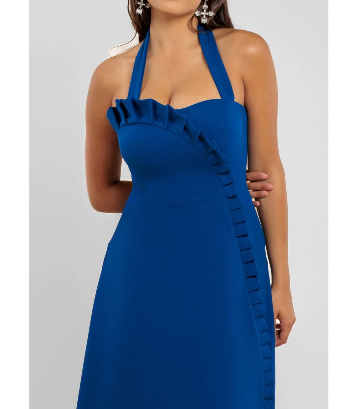 Goddiva Midi-jurk “Frilled Halter Neck Strap Midi Dress” blue New
